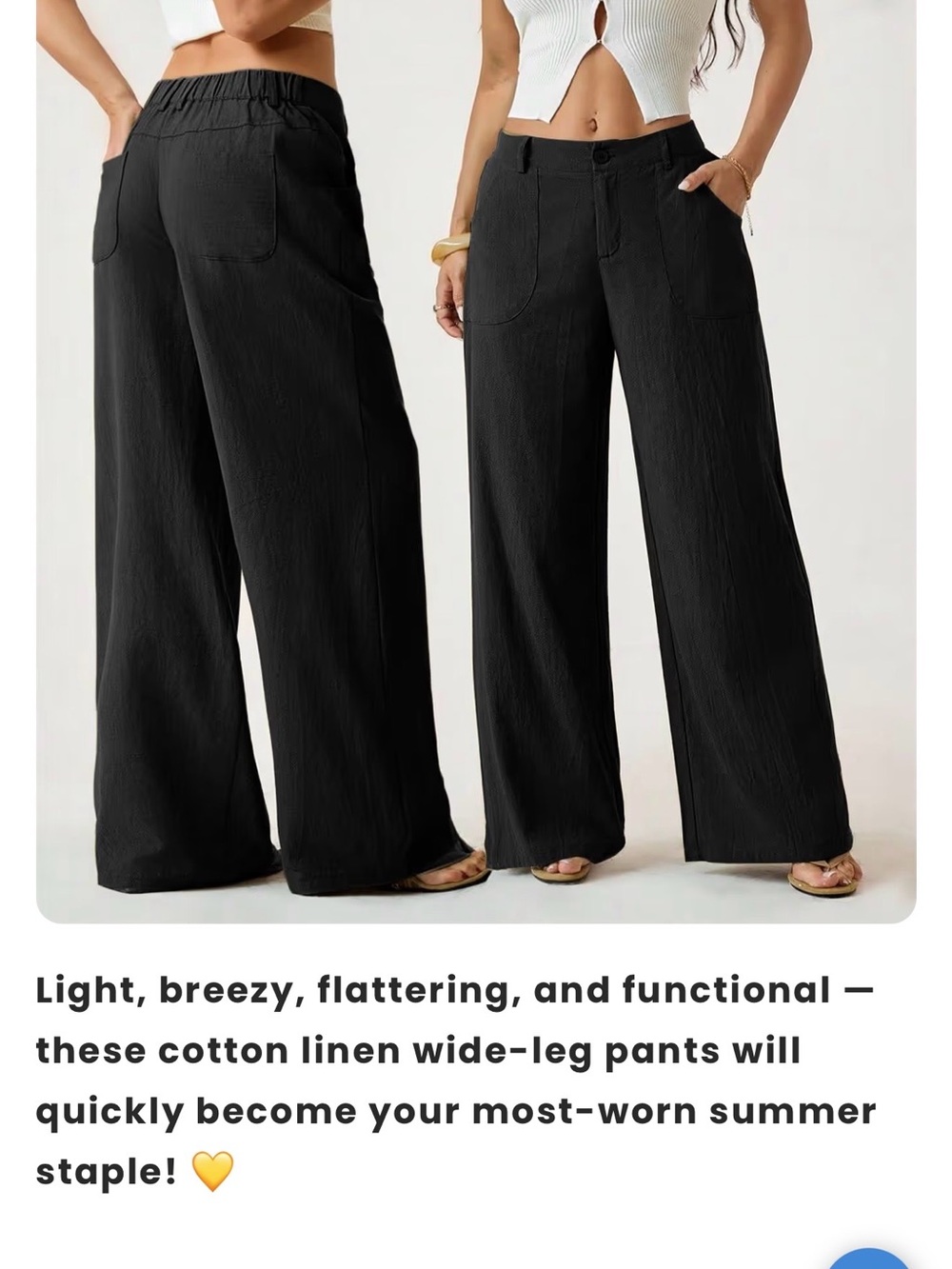 Cotton Linen Wide-Leg Black Pants